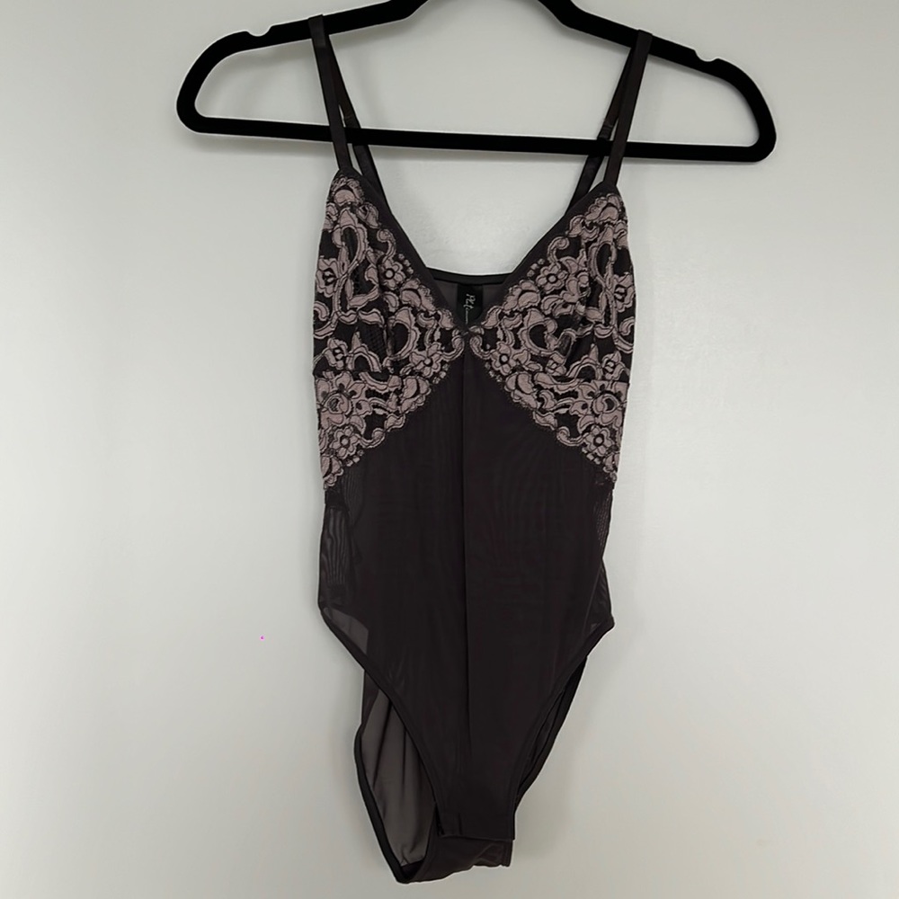 Grey Lace/Mesh Bodysuit - size small